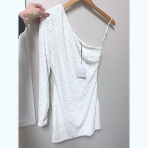 Dress the Population Serena One Shoulder Bodycon Mini Dress White Womens S